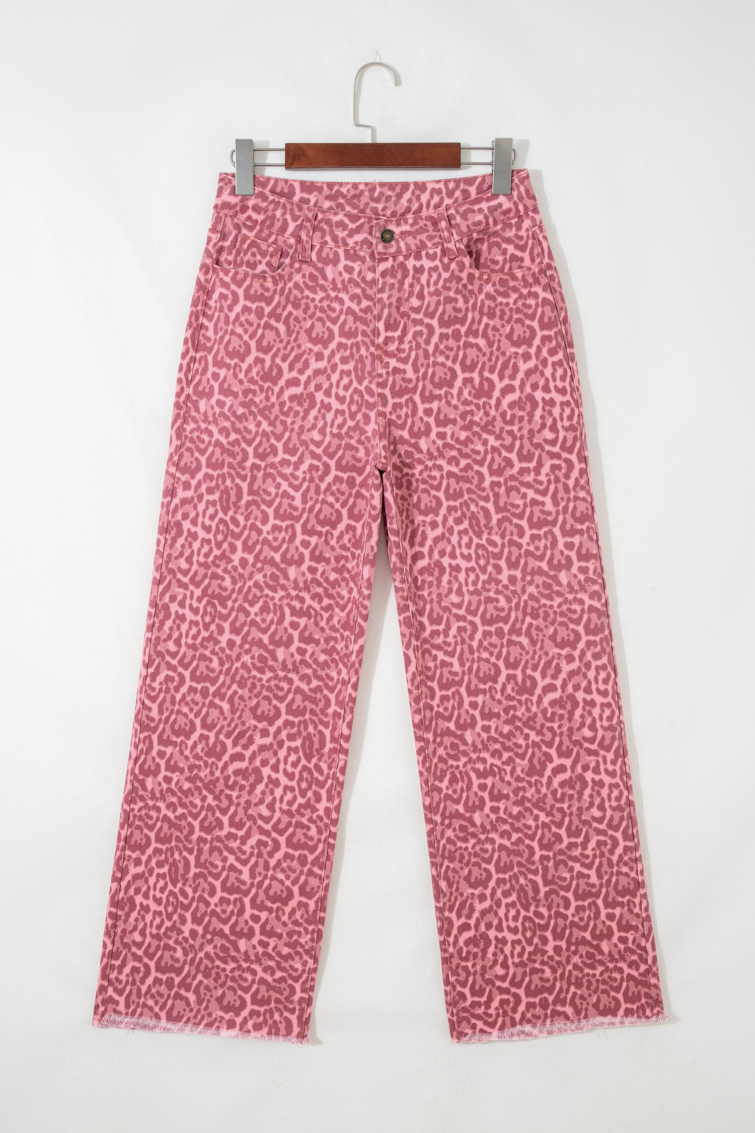 Jean Rosa Animal Print Leopardo Deshilachado Borde Pierna - Image 5