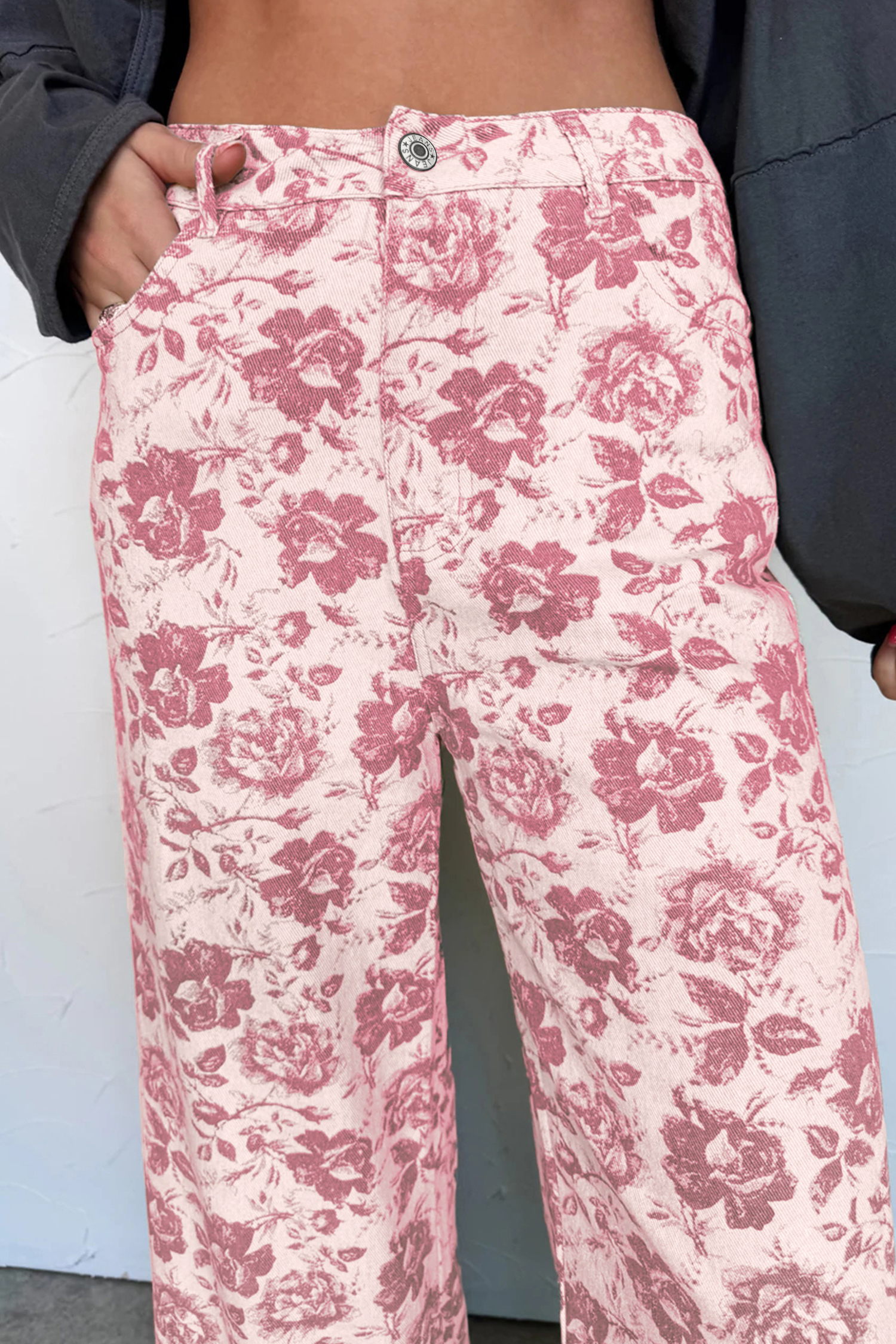 Jean Rosa Vintage Floral Estampado Relajado Pantalón - Image 4
