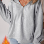 Hoodie Gris Claro Frisado Suelto Con Cierre