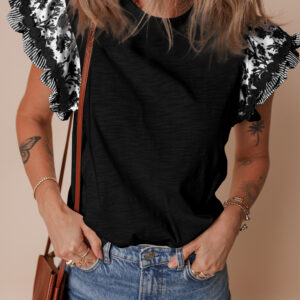 Blusa Negro Manga Volado