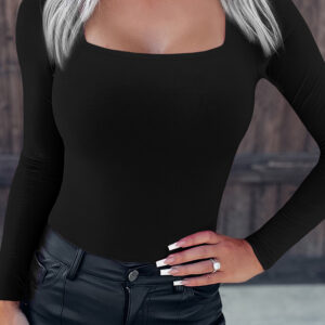 Body Negro Manga Larga Escote Cuadrado