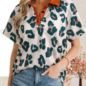 Blusa Marrón Manga Corta Con Cuello