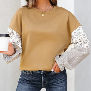 Buzo Camel Patchwork Cuello Redondo