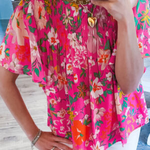 Blusa Rosa Fruncido Elástico Manga Corta