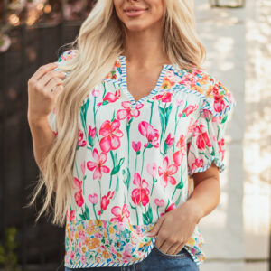 Blusa Rosa A Rayas Manga Corta Escote con Abertura