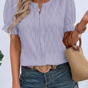 Blusa Lila Con Textura Manga Abullonada