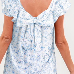Blusa Azul Celeste Con Volados Manga Corta Escote Cuadrado