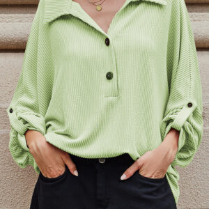 Top Aqua Acanalado Oversize Con Cuello