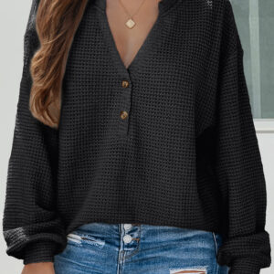 Top Negro Tejido Waffle Cuello Solapa