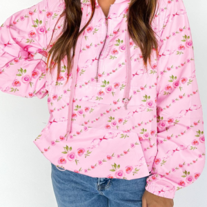 Hoodie Rosa Floral Con Cierre