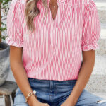 Blusa Rosa a Rayas Manga Abullonada