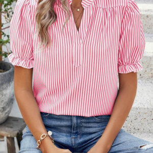 Blusa Rosa a Rayas Manga Abullonada