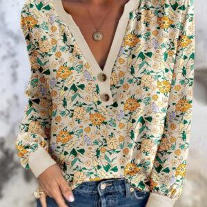 Top Caqui Floral Escote V