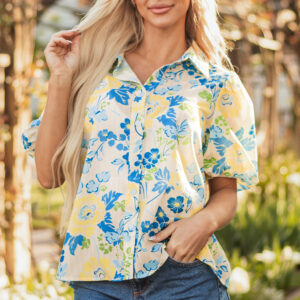 Blusa Azul A Rayas Manga Corta