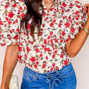 Camisa Rojo Con Botones Manga Abullonada