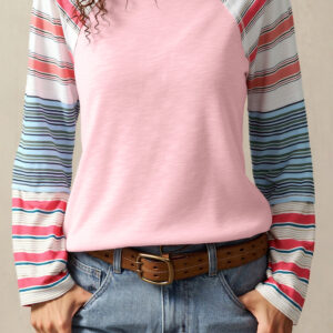 Top Rosa A Rayas Cuello Redondo
