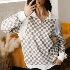 Buzo Caqui Patchwork Suelto Con Cierre