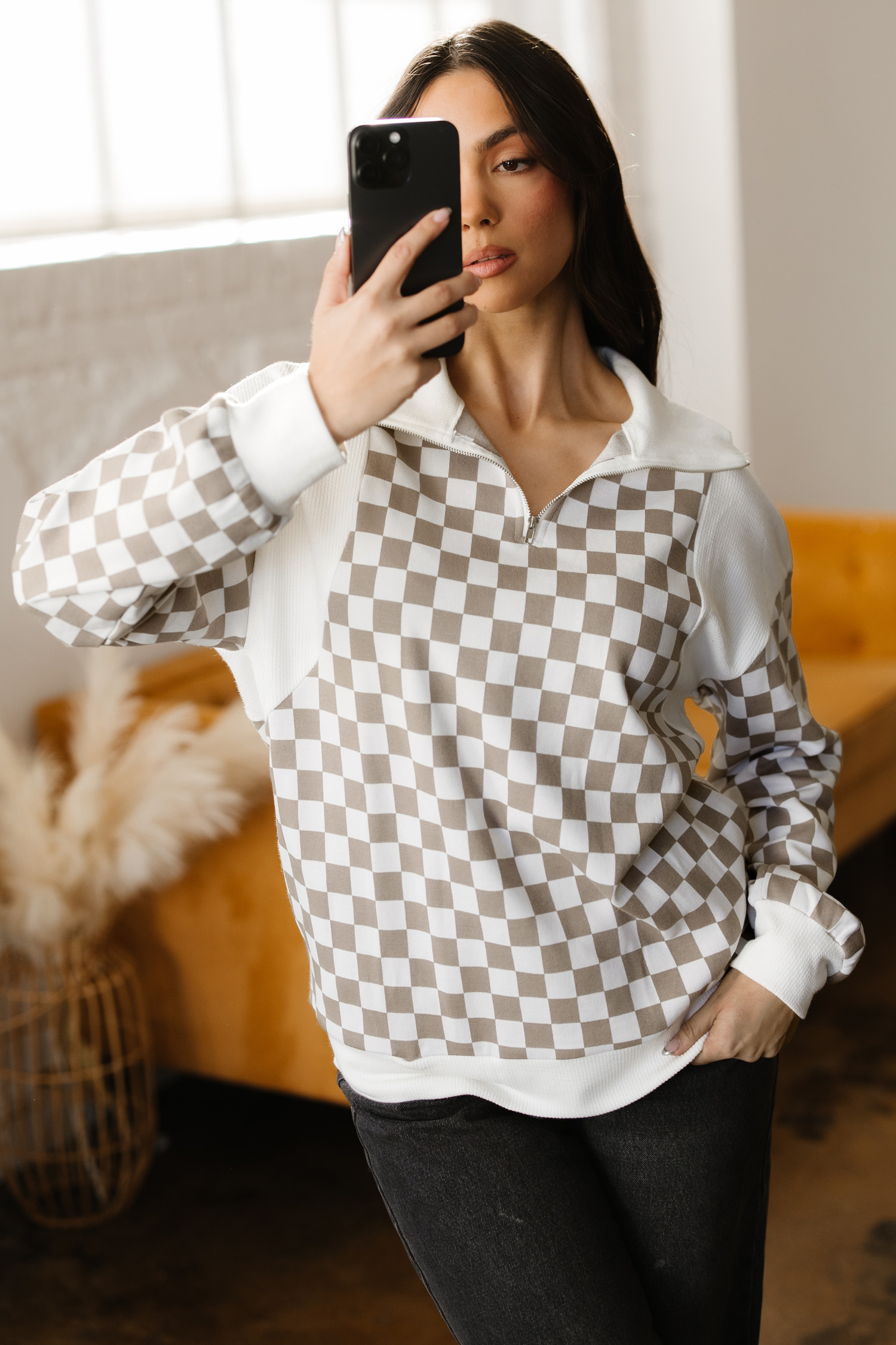 Buzo Caqui Patchwork Suelto Con Cierre