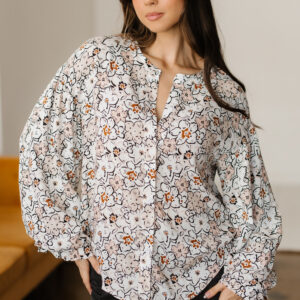 Camisa Caqui Con Botones Manga Abullonada