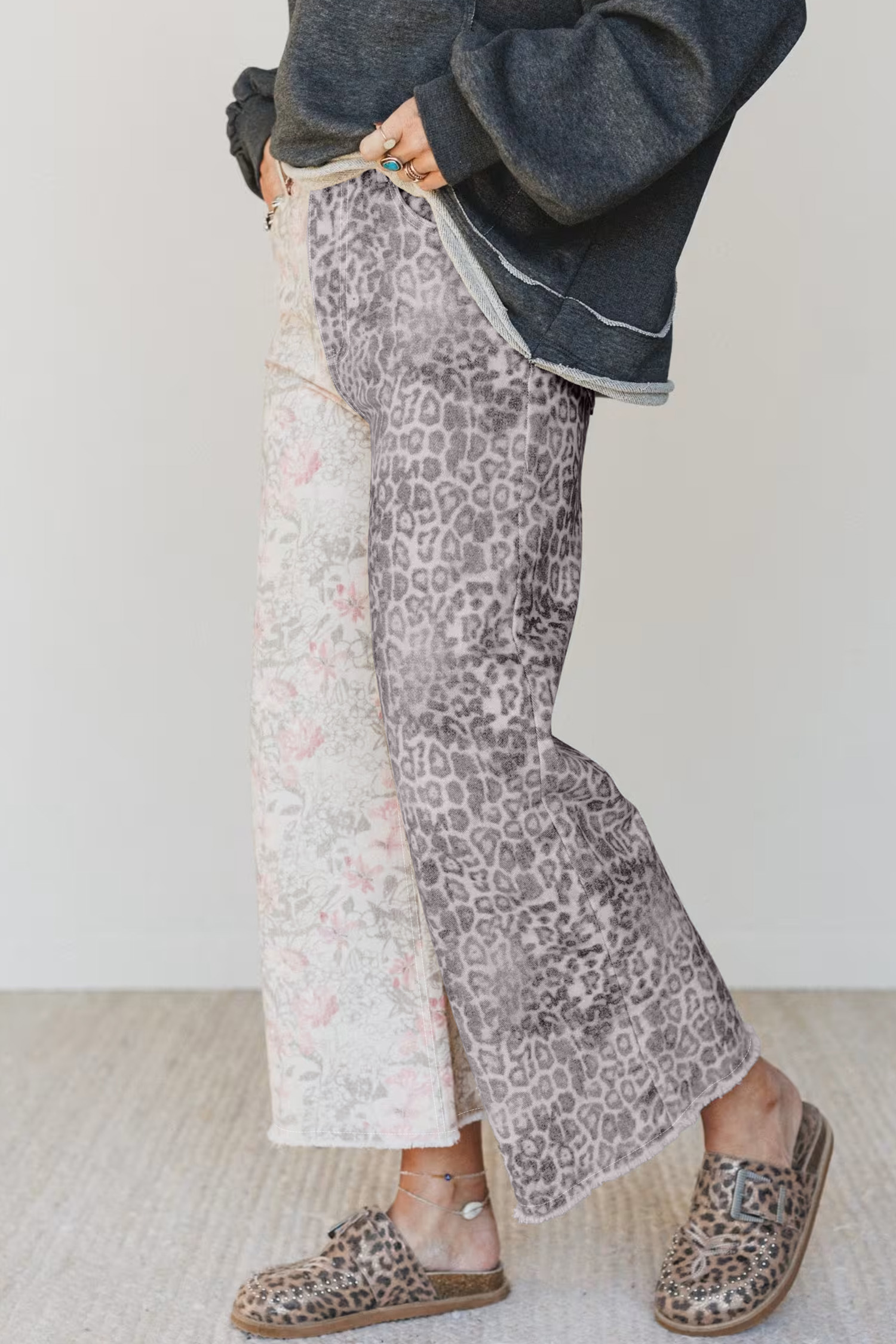 Jean Multicolor Retro Floral Animal Print Leopardo - Image 3