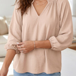 Blusa Pergamino Fruncido Manga 3/4 Escote V