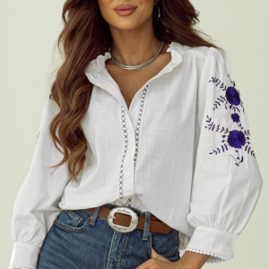 Camisa Blanco Floral Manga Pulsera