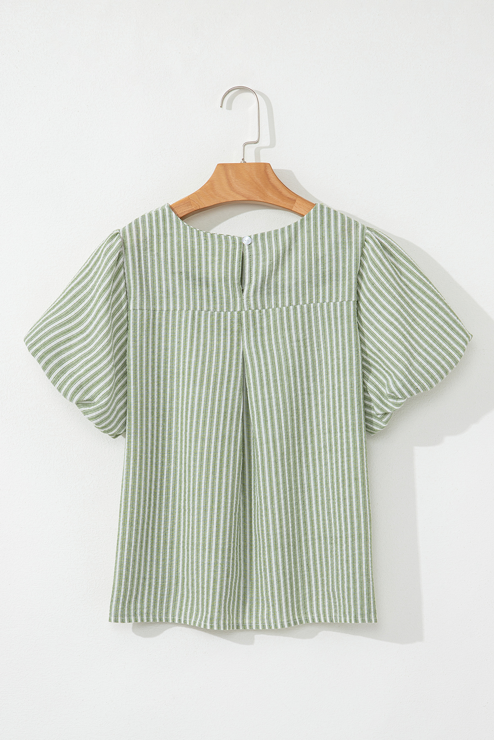 Blusa Verde a Rayas Manga Abullonada Cuello Redondo - Image 5