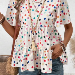 Blusa Blanco Con Volados Manga Corta Estilo Babydoll