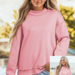 Buzo Rosa Claro Hombro Caído Oversize Cuello Alto
