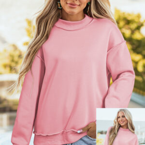 Buzo Rosa Claro Hombro Caído Oversize Cuello Alto