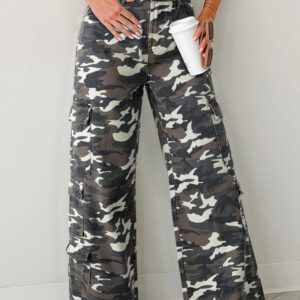 Pantalón Verde Camuflado Cargo Pierna Ancha
