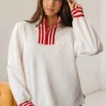 Top Blanco A Rayas Con Cuello