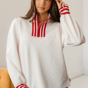 Top Blanco A Rayas Con Cuello