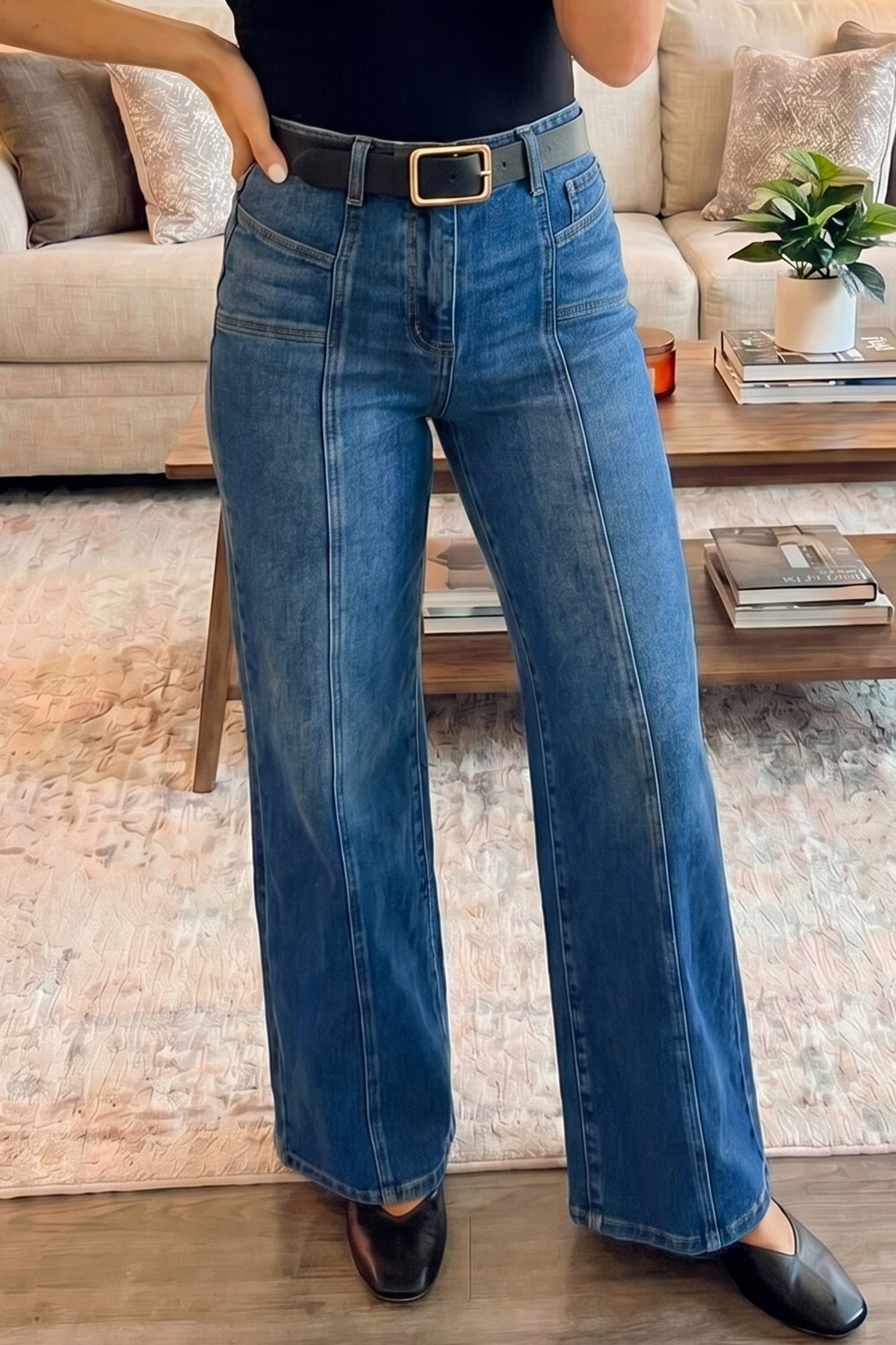 Jean Celeste Tailored Con Costura Detalle Relajado