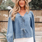 Blusa Azul Ocaso Estilo Jean Manga Abullonada