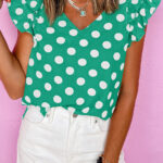 Blusa Verde Con Volados Escote V