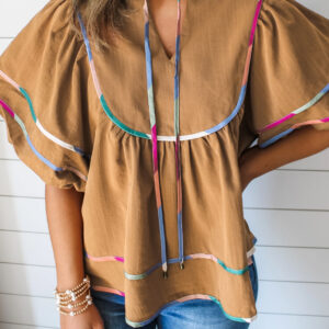 Blusa Mostaza Manga Corta Escote V