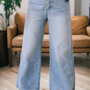 Jean Azul Multicolor Botones Rayas Finas Pierna Ancha