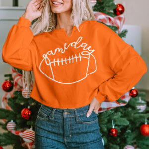 Buzo Naranja Estampado con Texto Cuello Solapa