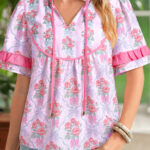 Blusa Violeta Con Volados Manga Corta