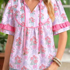 Blusa Violeta Con Volados Manga Corta