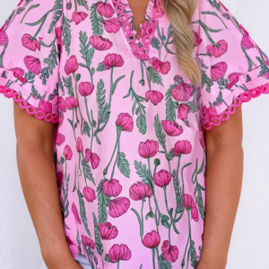 Blusa Rosa Floral Escote V