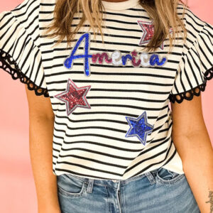 Blusa Negro a Rayas Manga Volado