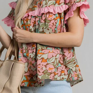 Blusa Multicolor Con Volados Manga Corta