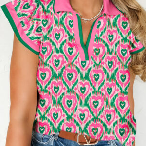 Blusa Verde A Rayas Manga Corta Con Cuello