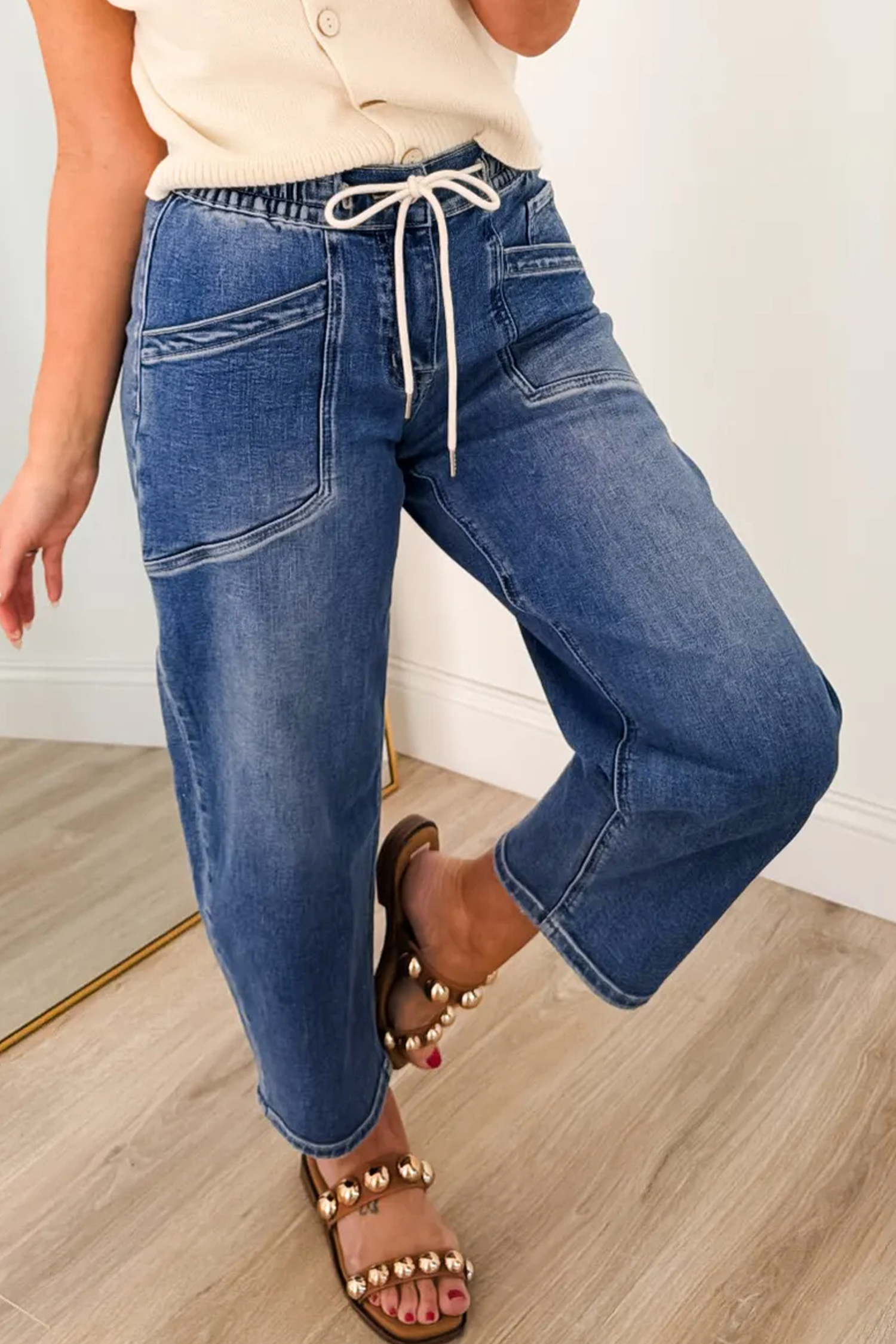 Jean Ashleigh Azul Cordón Cintura Al Tobillo Casual Regular - Image 6