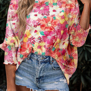 Blusa Rosa Floral Manga 3/4
