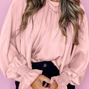 Blusa Damasco Rosa Plisado Cuello Redondo