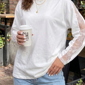 Top Blanco Encaje Cuello Redondo