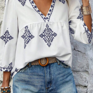 Blusa Blanco Boho Manga Pulsera Escote V